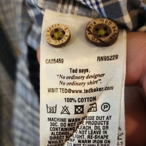 Ted Baker Womens Blue Casual Button Down Shirt with Classic Check Pattern Size 4 - Picture 4 of 5